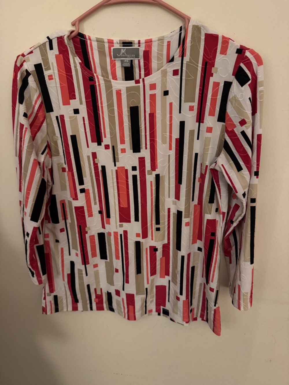 JM Collection Red, Black & Tan Geometric Long-Sleeve Top